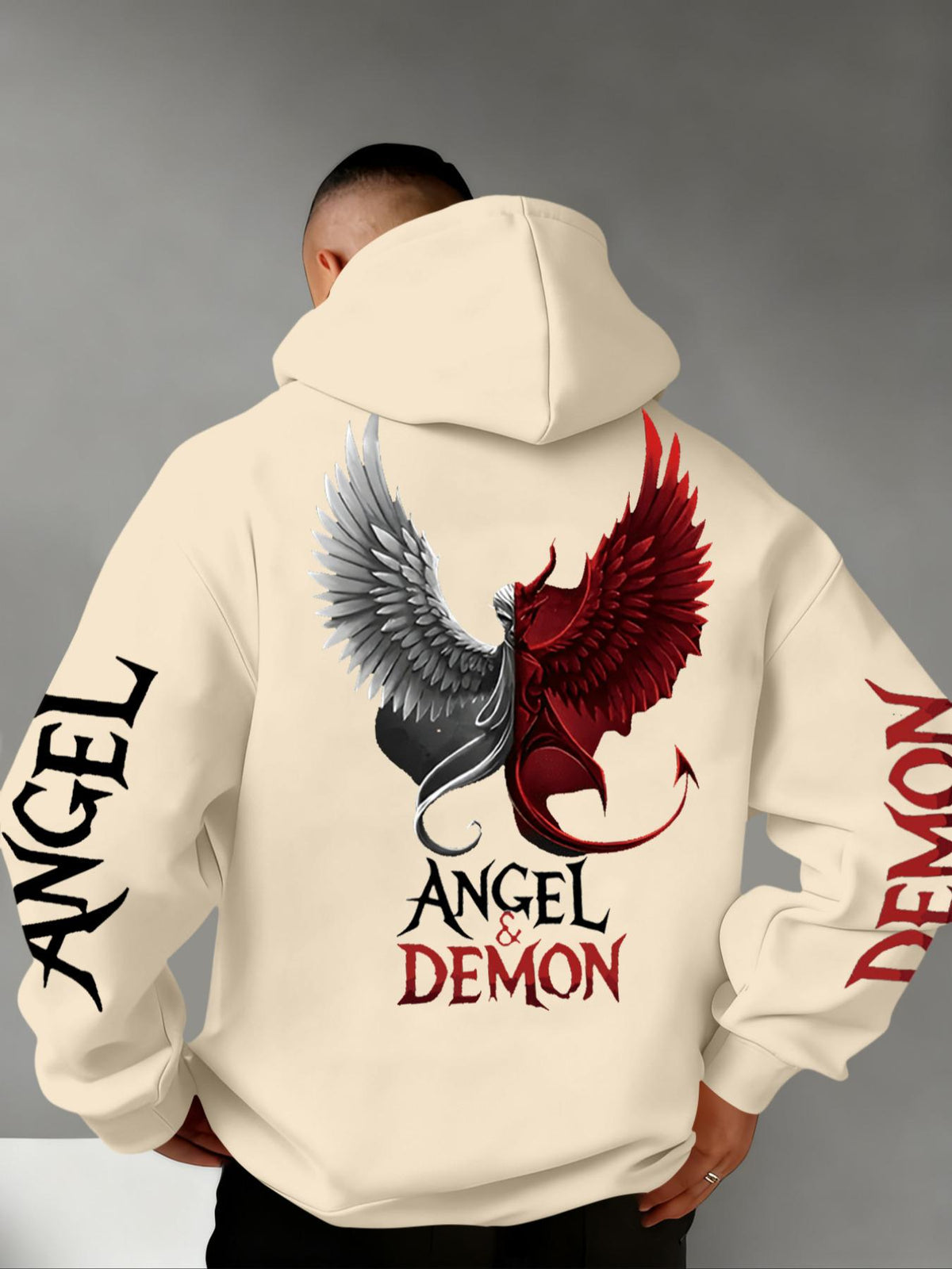 Angel & Demon Gothic Hoodie/Sweatshirt – Dual Wing Graphic Streetwear Sweatshirt