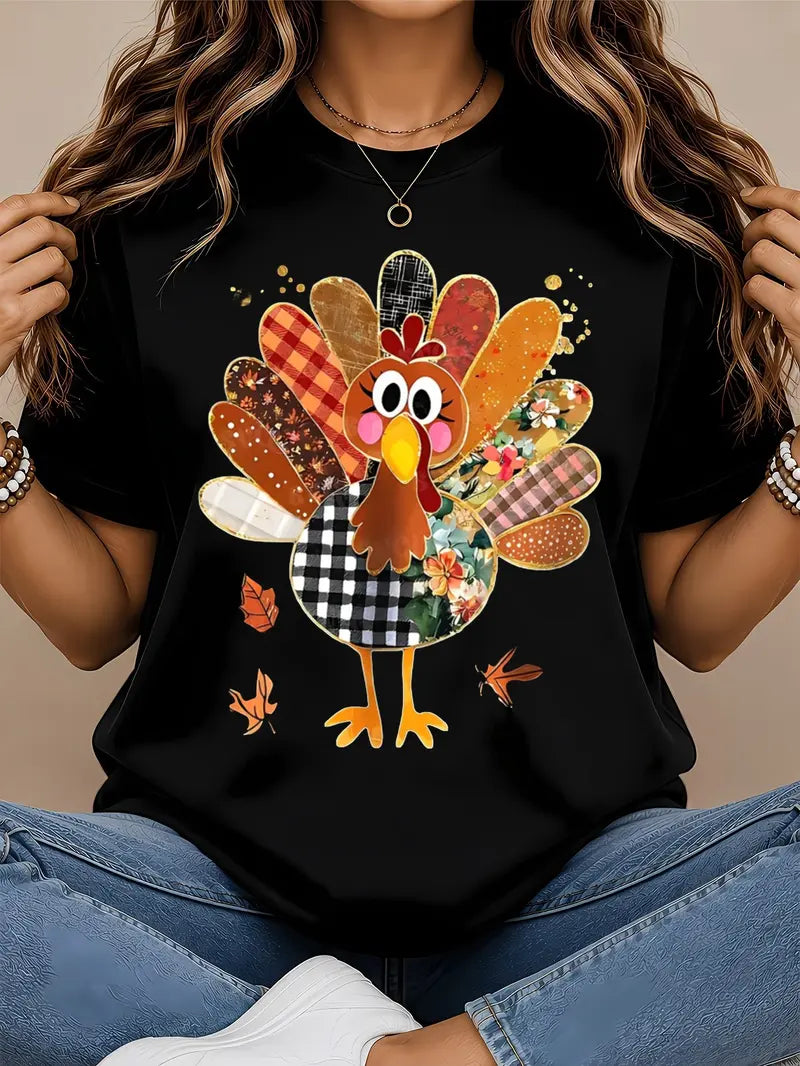 Women's Cute Patchwork Turkey T-Shirt/Sweatshirt/Hoodie – Thanksgiving Fall Graphic Tee