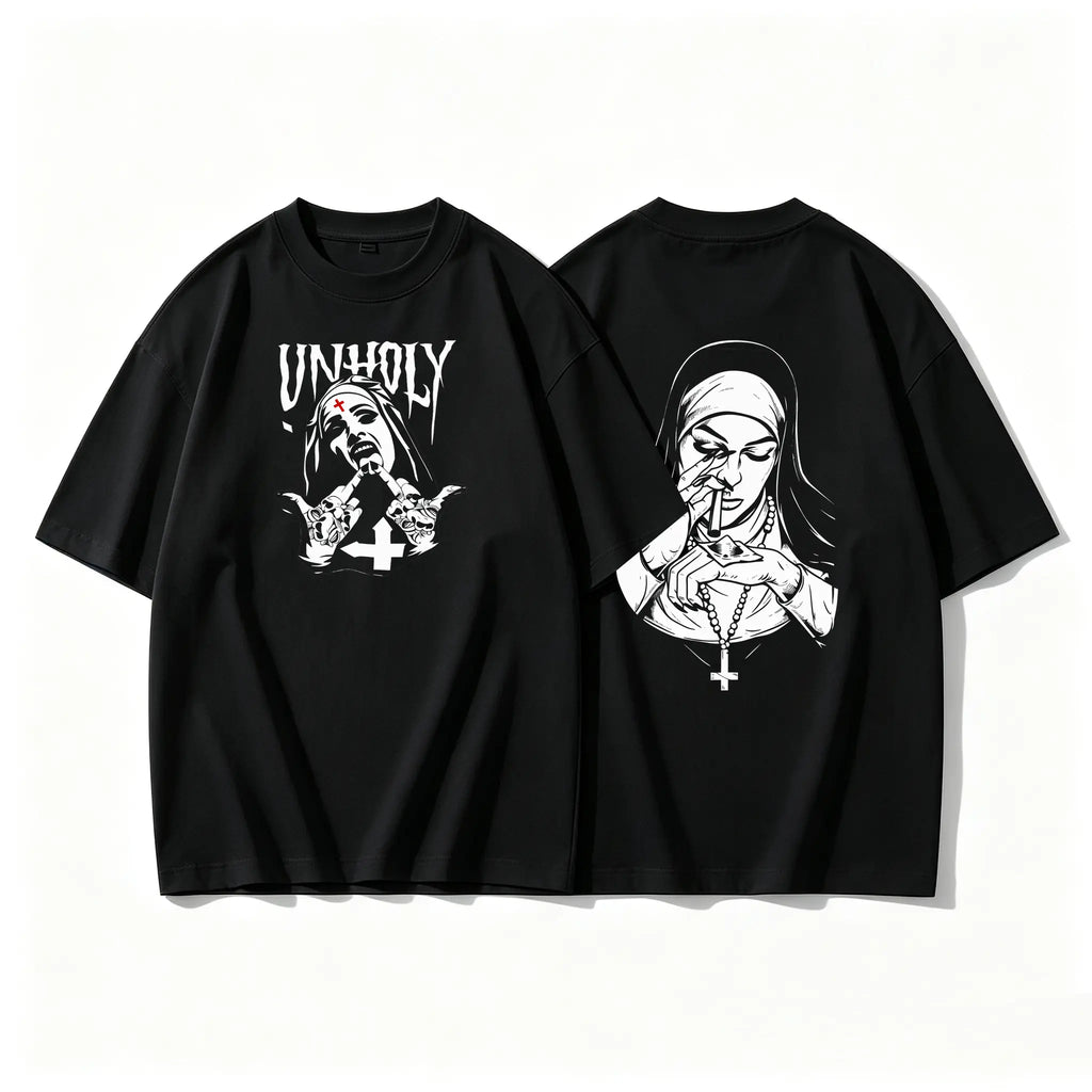 Unholy Nun Gothic Graphic T-Shirt/Sweatshirt/Hooide – Dark Alternative Front & Back Streetwear Tee