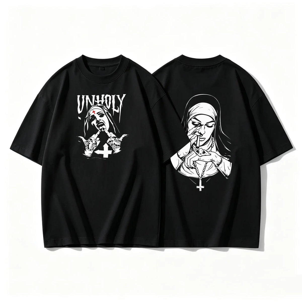 Unholy Nun Gothic Graphic T-Shirt/Sweatshirt/Hooide – Dark Alternative Front & Back Streetwear Tee