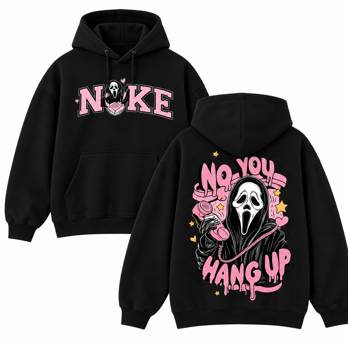 No You Hang Up Horror T-Shirt/Sweatshirt/Hoodie – Vintage Washed Pink Ghost Graphic Front & Back Tee