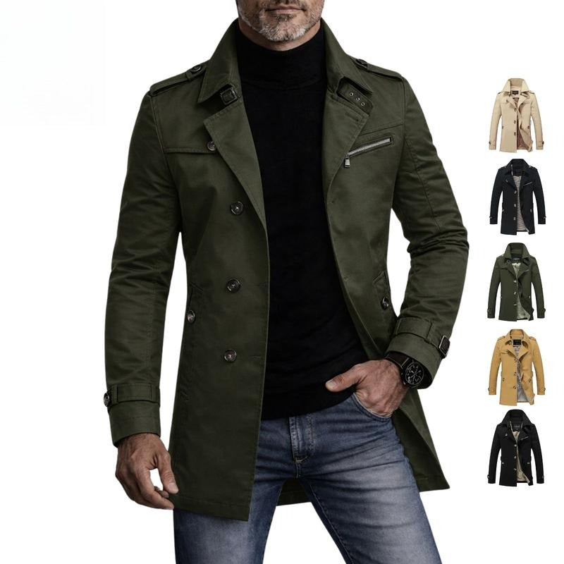 Men's Slim Fit Trench Coat with Lapel Collar, Shoulder Epaulettes & Buckle Cuffs – Smart Casual Outerwear for Work & Everyday Wear