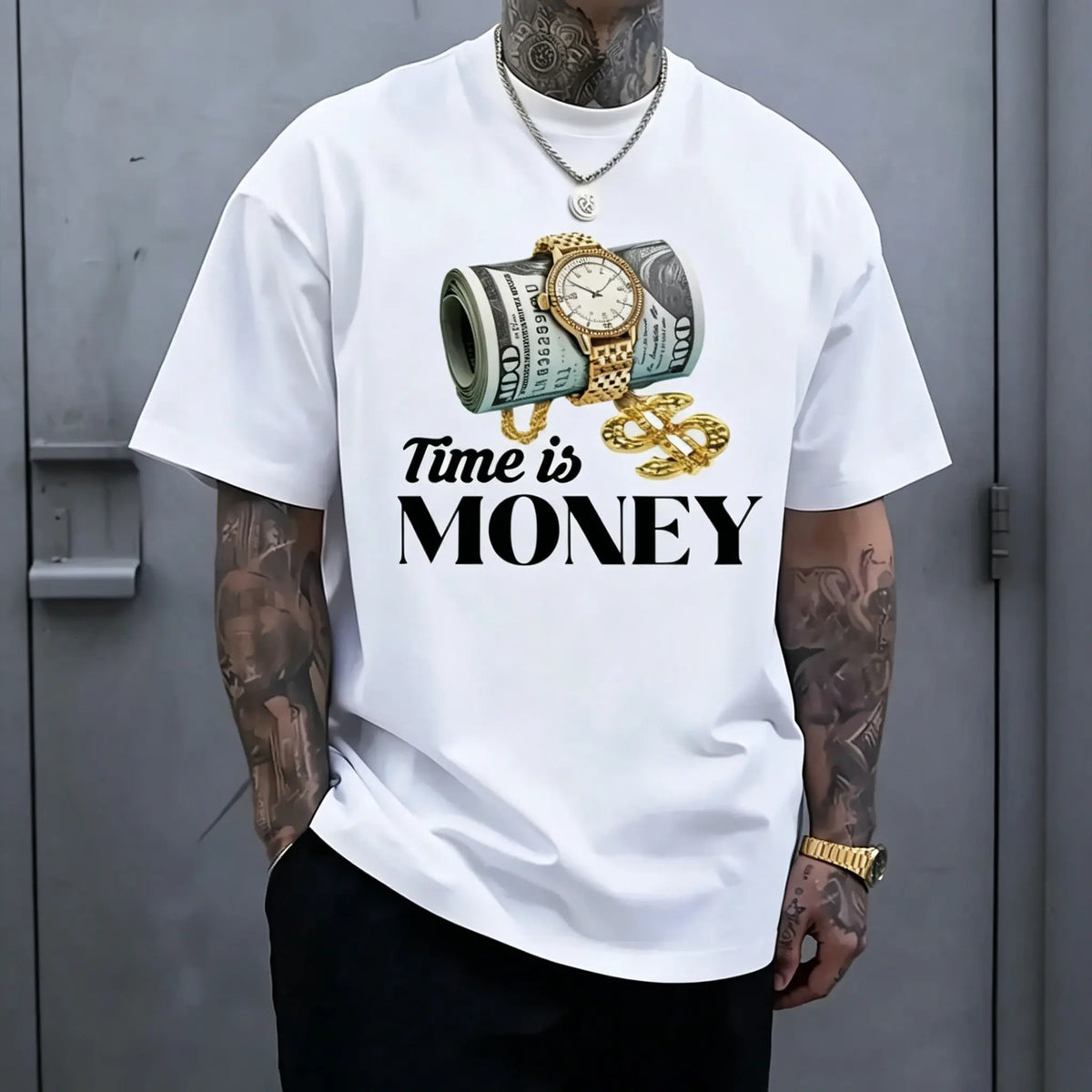 Time Is Money Graphic T-Shirt/Sweatshirt/Hoodie– Cash & Gold Watch Hip Hop Streetwear Tee