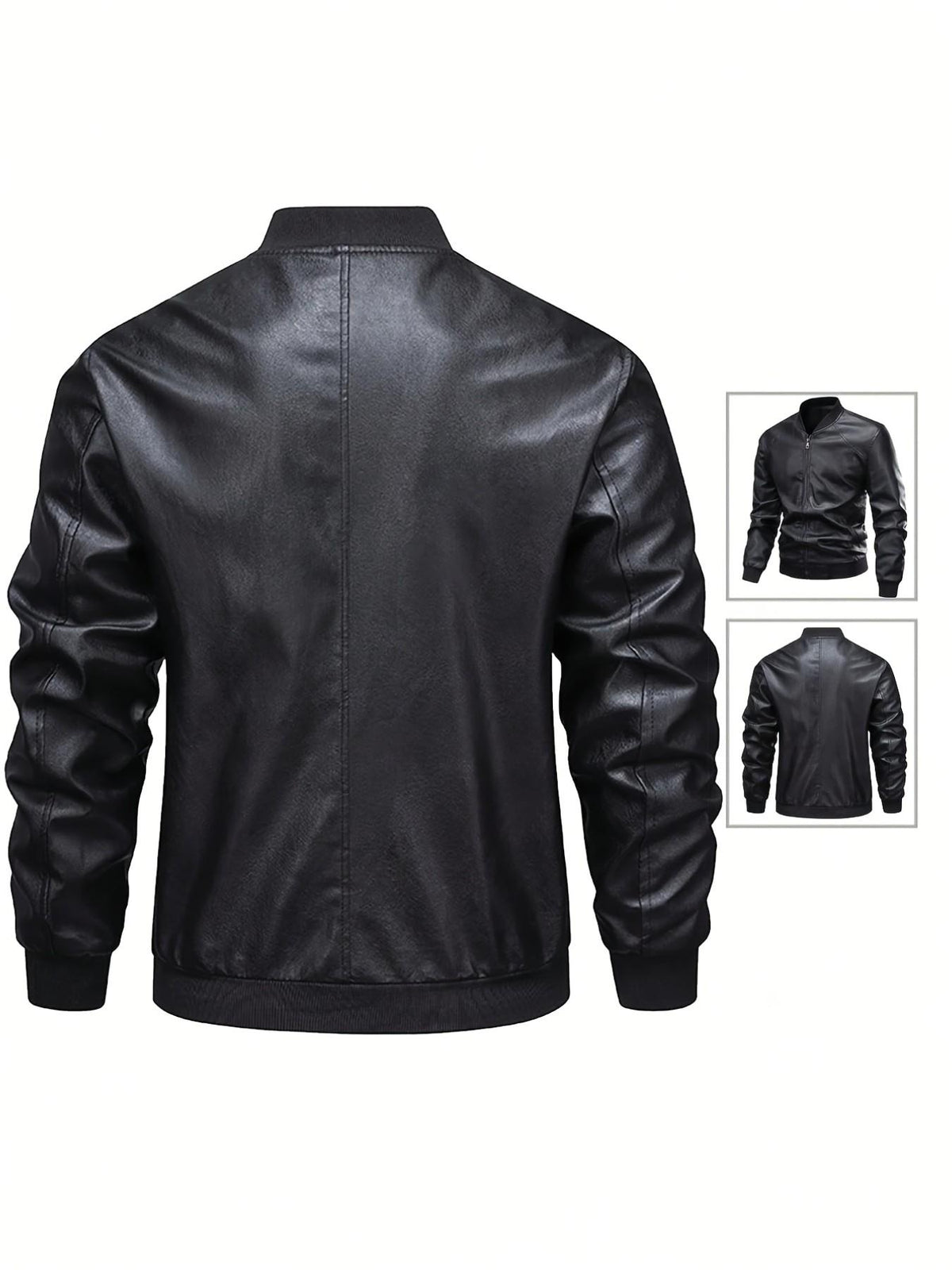 Men’s Faux Leather Bomber Jacket – Vintage Style, Slim Fit & Zip-Up Design