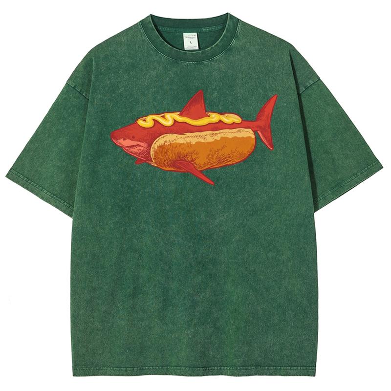 Shark Hot Dog T Shirt/Hoodie/Sweatshirt, Funny Food Meme Graphic Tee, Vintage Washed Shark Shirt, Weirdcore Ocean Animal Shirt, Cute Gift for Shark Lovers & Foodies