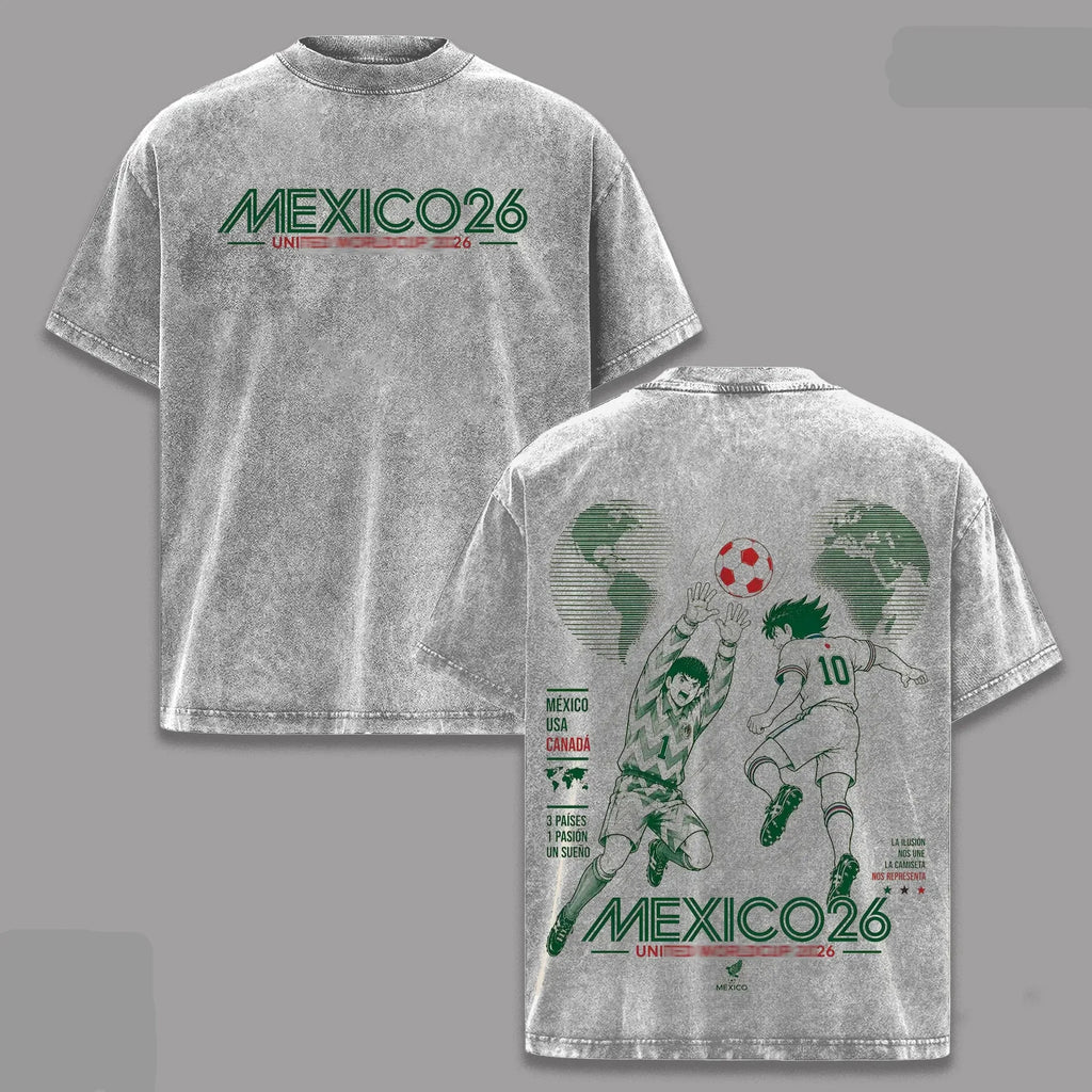 Mexico World Football Tour 2026 Washed Anime T-Shirt/Sweatshirt/Hoodie - Mexico Football Fan Gift