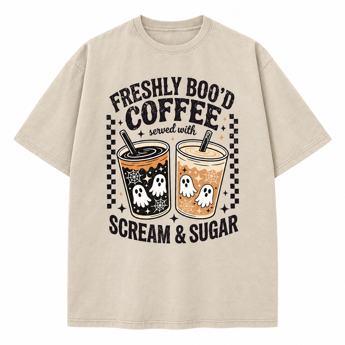 Freshly Boo’d Coffee Halloween T-Shirt/Sweatshirt/Hoodie – Ghost Coffee Scream & Sugar Graphic Tee