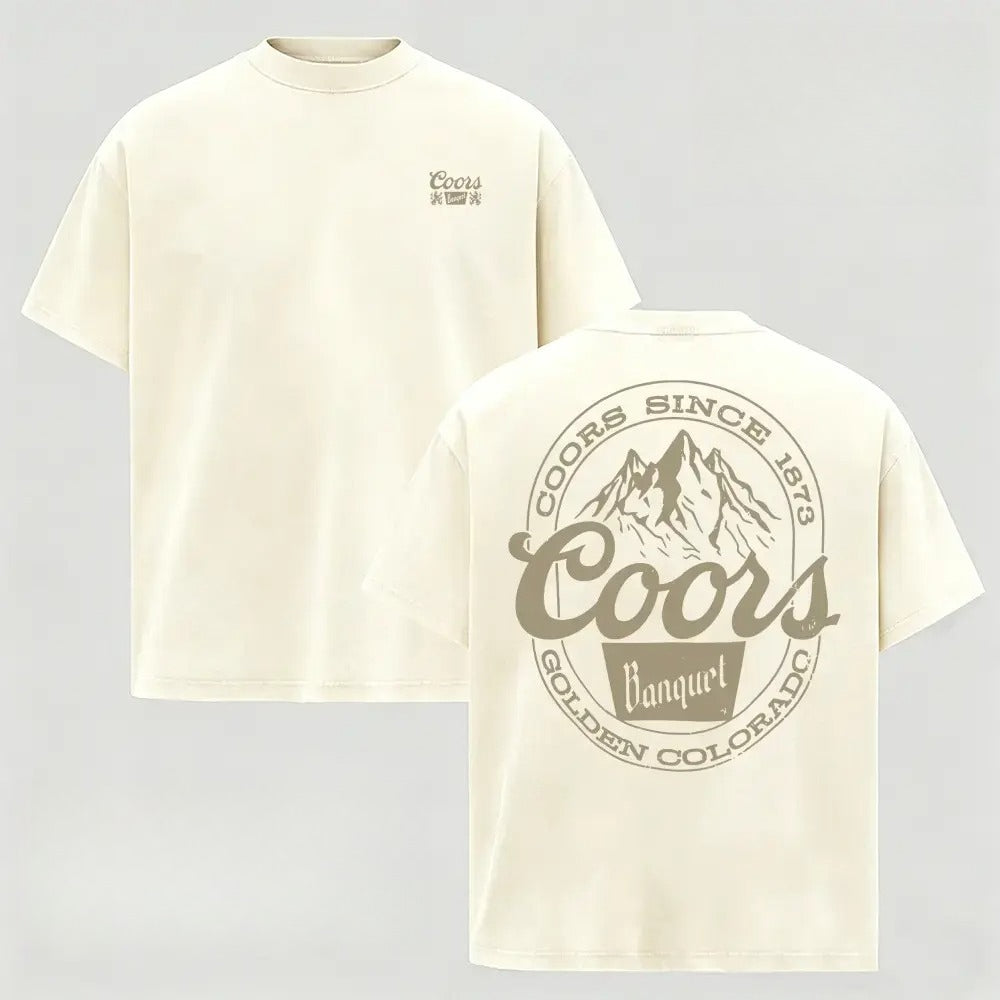 Coors Banquet Mountain Graphic T-Shirt, Sweatshirt & Hoodie – Vintage Western Beer Logo Print, Retro Outdoor Country Apparel