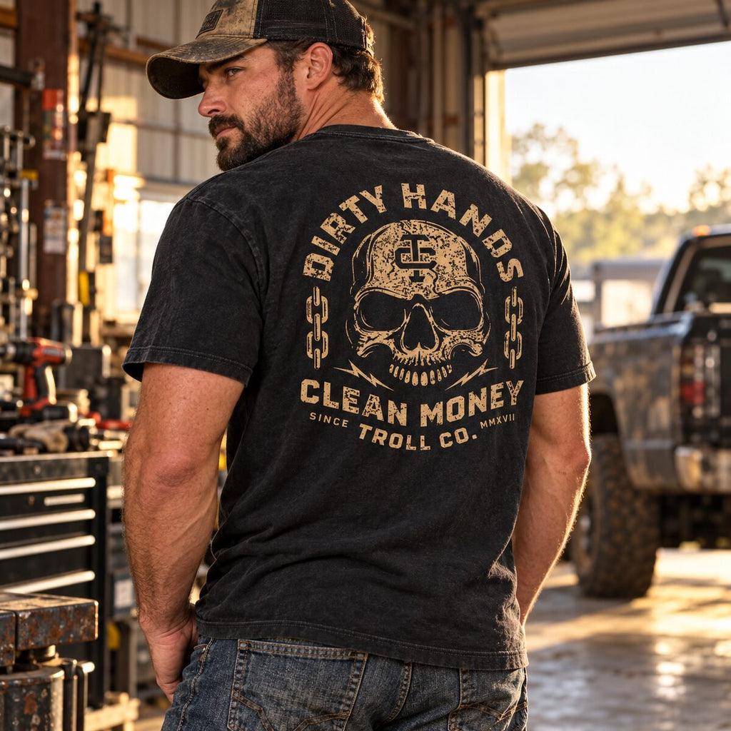 Dirty Hands Clean Money Skull Hoodie/Sweatshirt/T-shirt – Blue Collar Workwear Graphic Pullover