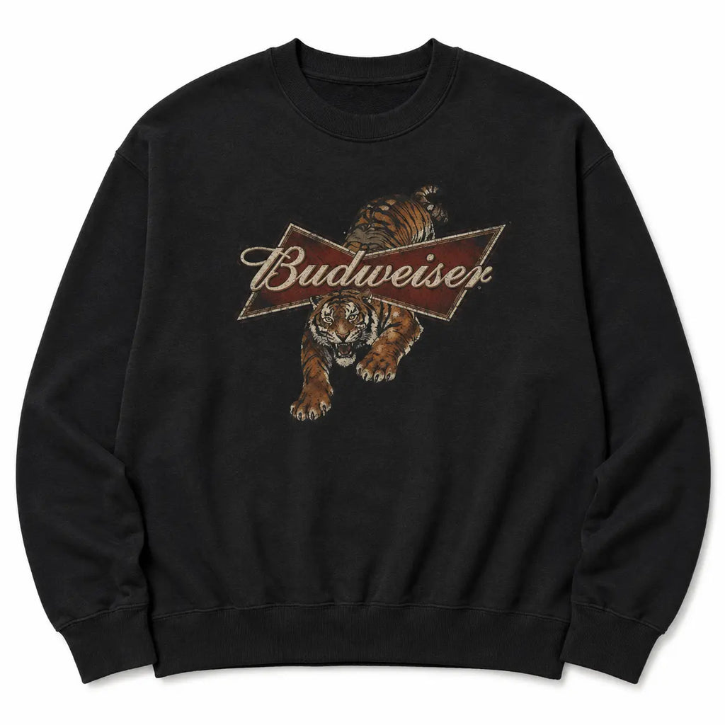 Budweiser Tiger Graphic T-Shirt, Sweatshirt & Hoodie – Vintage Beer Logo Print, Retro Wild Tiger Graphic, Y2K Casual Streetwear