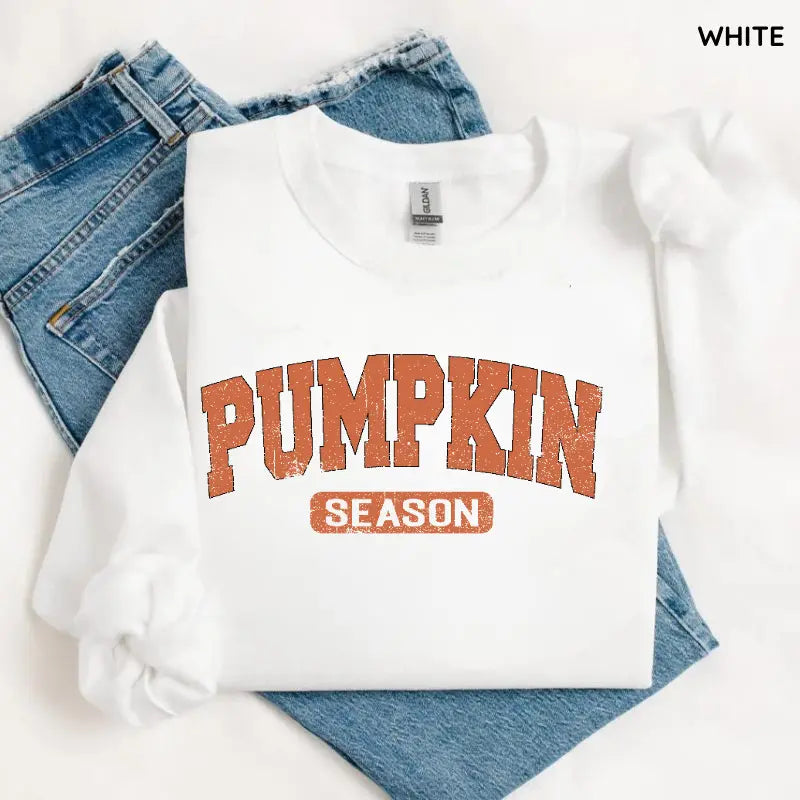 Pumpkin Season Sweatshirt/Hoodie/T-Shirt – Retro Varsity Fall Graphic Crewneck for Women