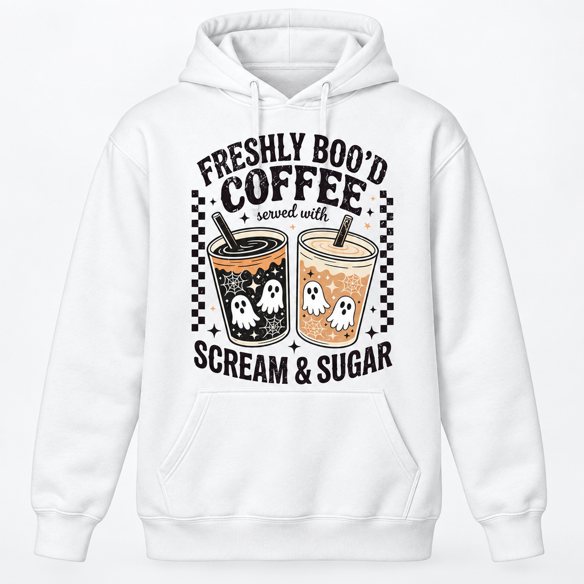 Freshly Boo’d Coffee Halloween T-Shirt/Sweatshirt/Hoodie – Ghost Coffee Scream & Sugar Graphic Tee