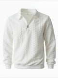 Men's Cable Knit Quarter-Zip Polo Sweater – Old Money Long Sleeve Textured Knit Pullover