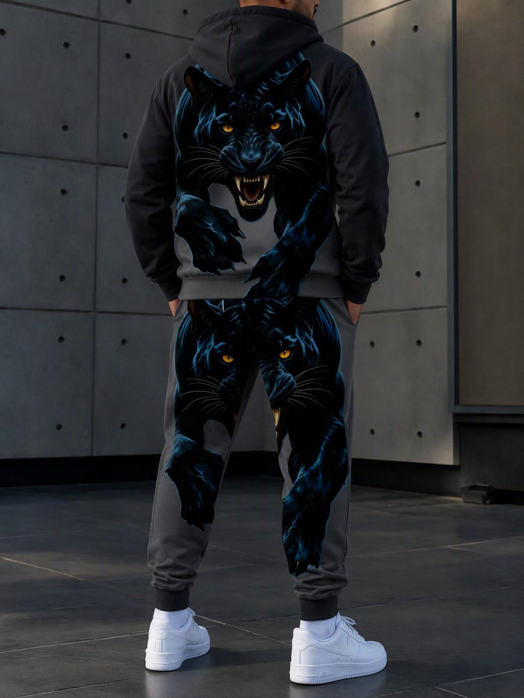 Men's Black Panther Graphic Hoodie & Jogger Pants Set – Bold Streetwear Tracksuit