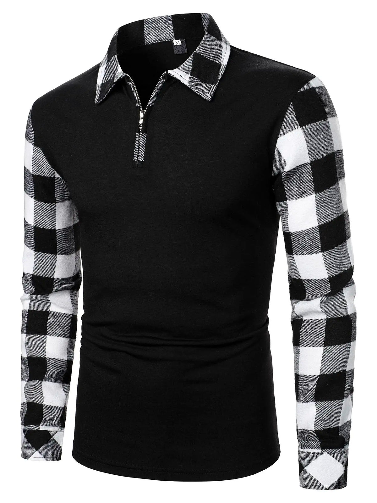 Men's Buffalo Plaid Half Zip Polo Shirt – Color Block Long Sleeve Casual Top