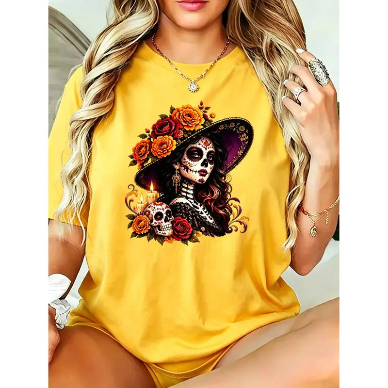 La Catrina Day of the Dead T-Shirt/Sweatshirt/Hoodie – Floral Sugar Skull Mexican Graphic Tee