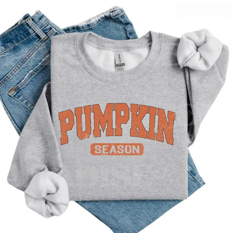 Pumpkin Season Sweatshirt/Hoodie/T-Shirt – Retro Varsity Fall Graphic Crewneck for Women