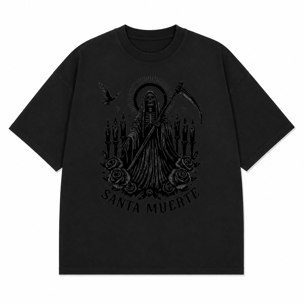 Santa Muerte Gothic Hoodie/Sweatshirt/T-shirt – Skull Rose & Scythe Front Back Graphic Pullover Sweatshirt