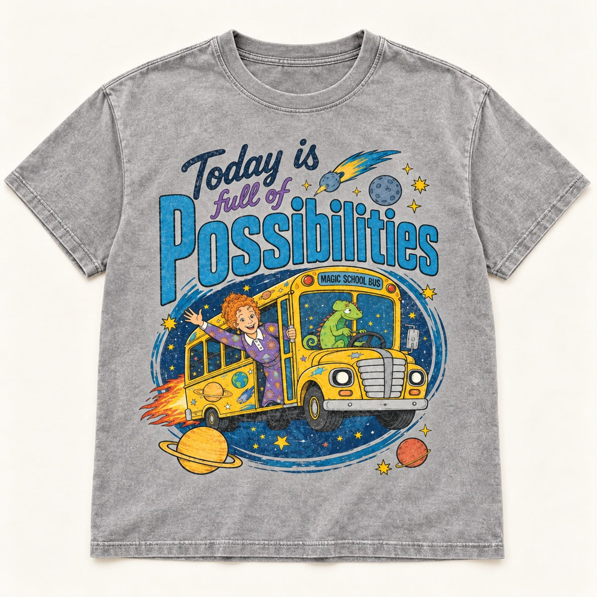 Magic School Bus Today Is Full of Possibilities Graphic T-Shirt, Sweatshirt & Hoodie – Retro 90s Teacher Cartoon Print