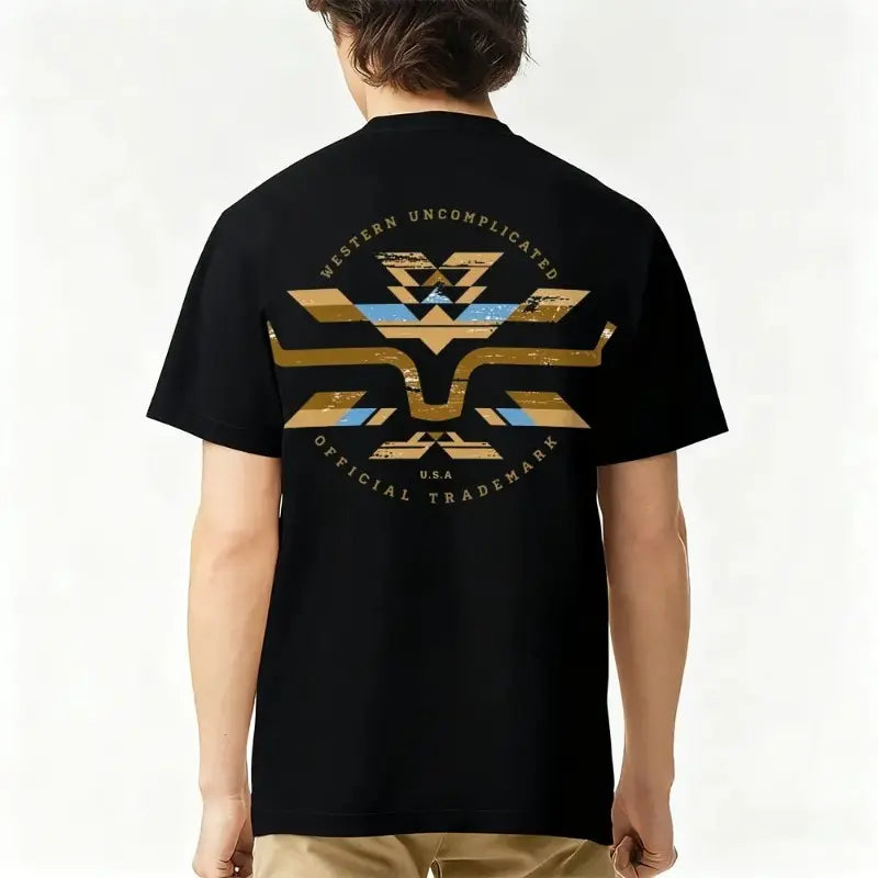 Kimes Ranch Horn Logo Graphic T-Shirt, Sweatshirt & Hoodie – Western Aztec-Inspired Back Print, Cowboy Ranch Style Apparel