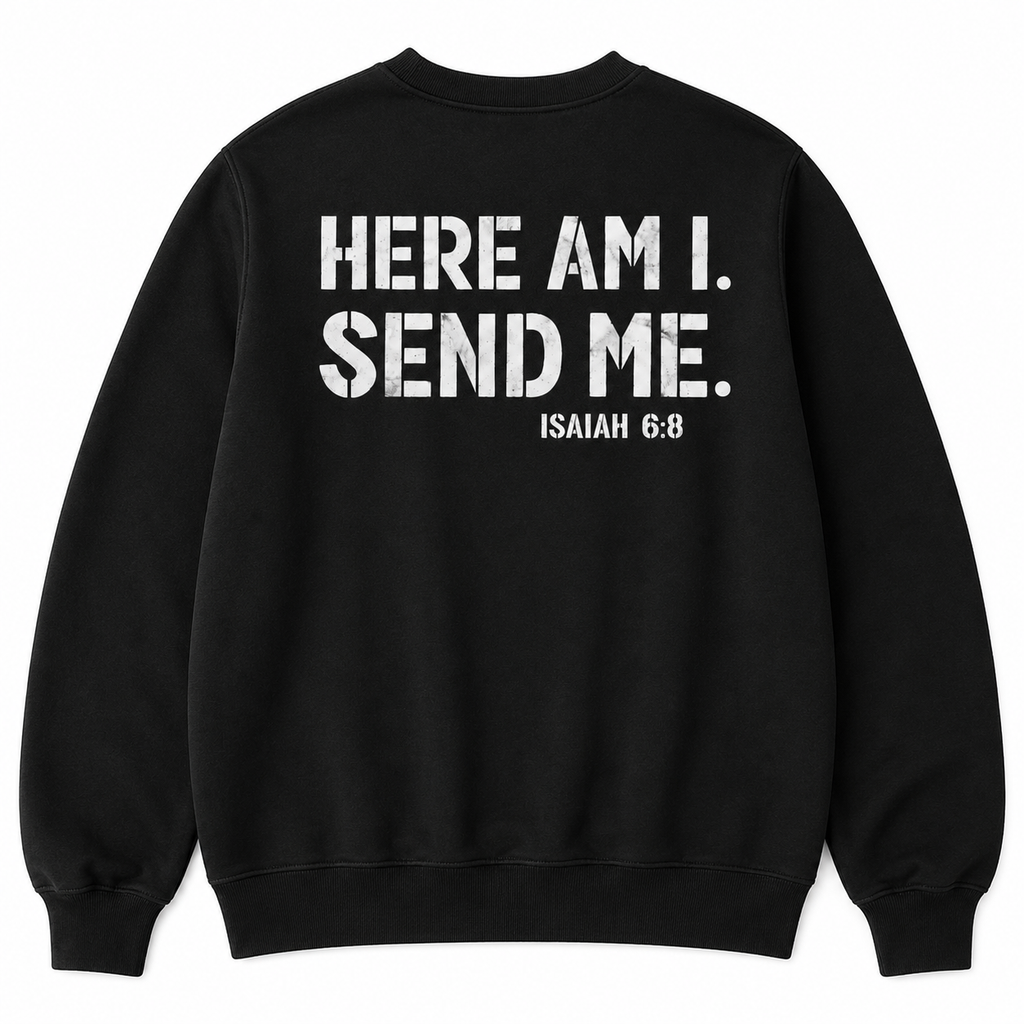 Here Am I Send Me Christian T-Shirt/Sweatshirt/Hoodie – Isaiah 6:8 Faith Graphic Tee, Unisex Bible Verse Shirt