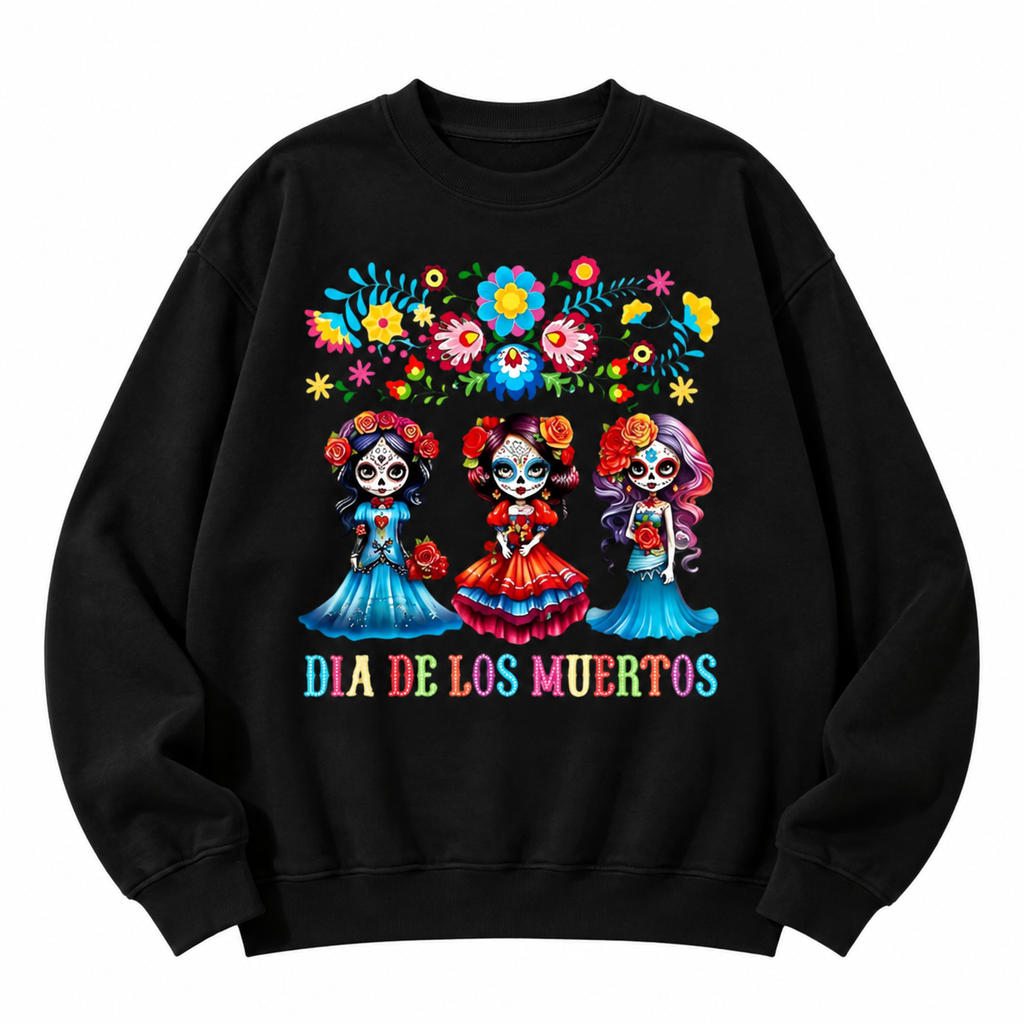 Dia de los Muertos T-Shirt/Sweatshirt/Hoodie – Colorful Sugar Skull Girls Floral Day of the Dead Graphic Tee