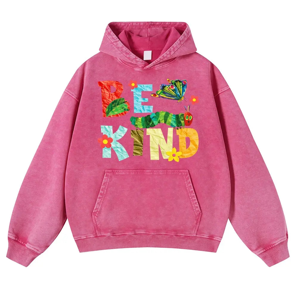 Be Kind Caterpillar Graphic T-Shirt, Sweatshirt & Hoodie – Colorful Butterfly & Flower Collage Print, Positive Kindness Quote, Retro Cute Casual Graphic Top