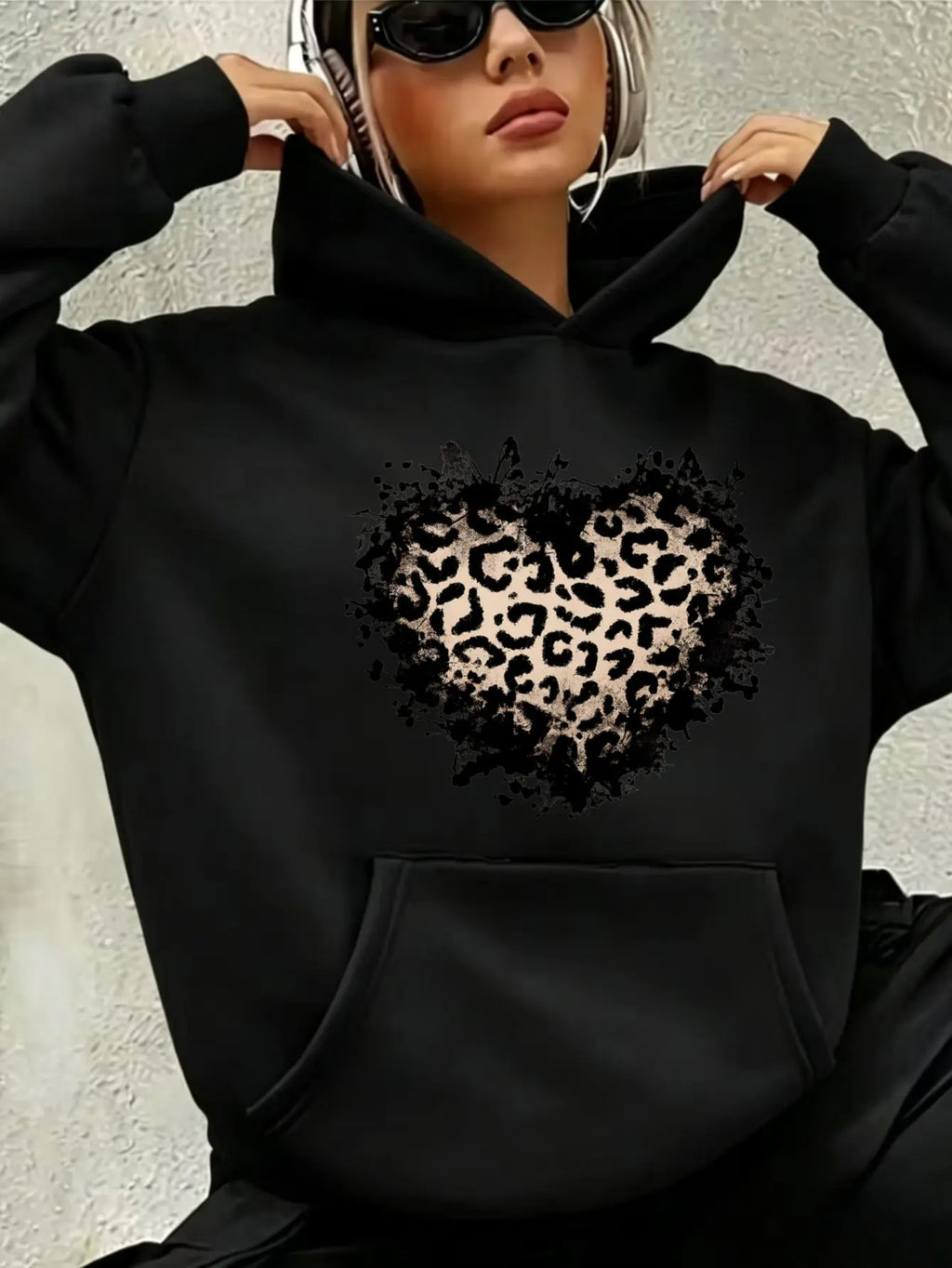 Women’s Leopard Heart Hoodie/Sweatshirt/T-shirt – Distressed Graphic Casual Pullover Sweatshirt
