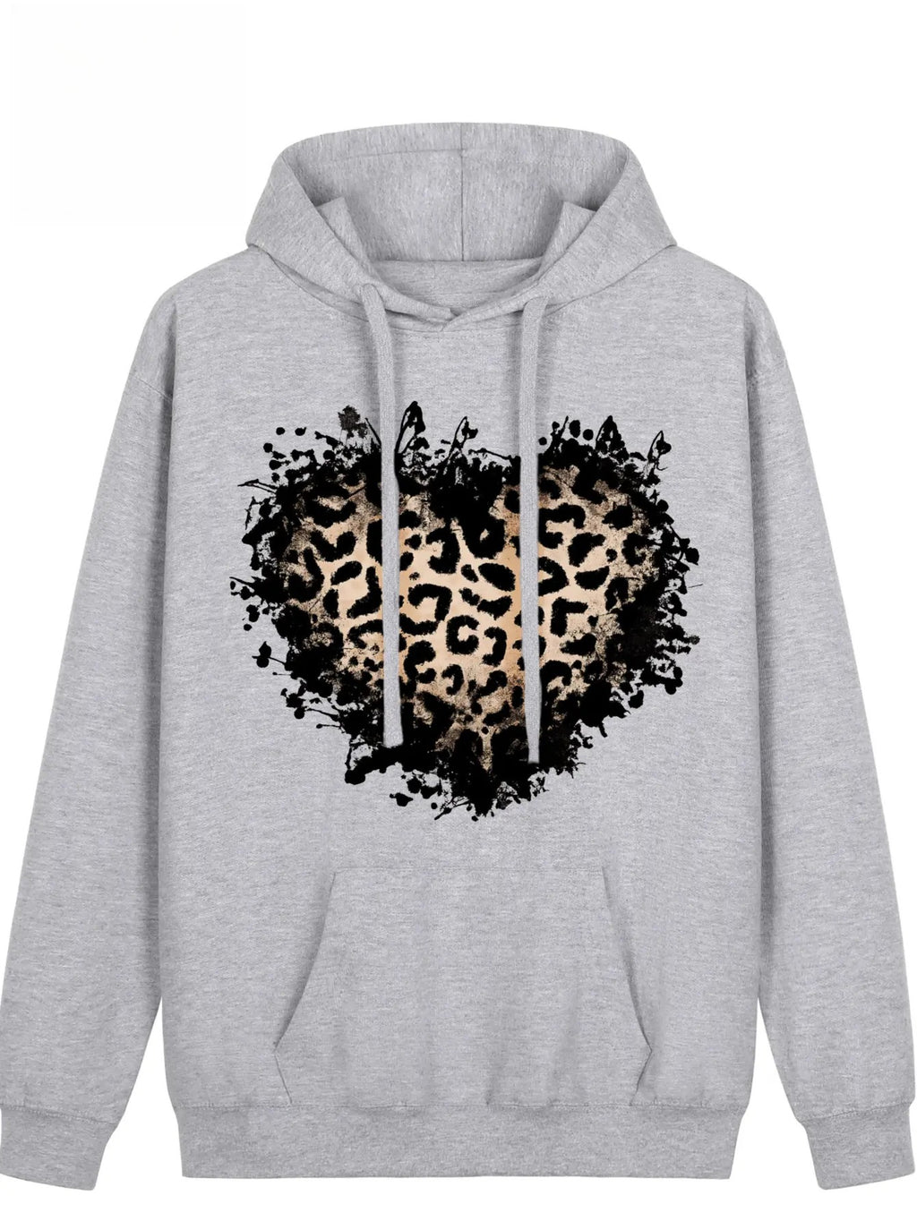 Women’s Leopard Heart Hoodie/Sweatshirt/T-shirt – Distressed Graphic Casual Pullover Sweatshirt