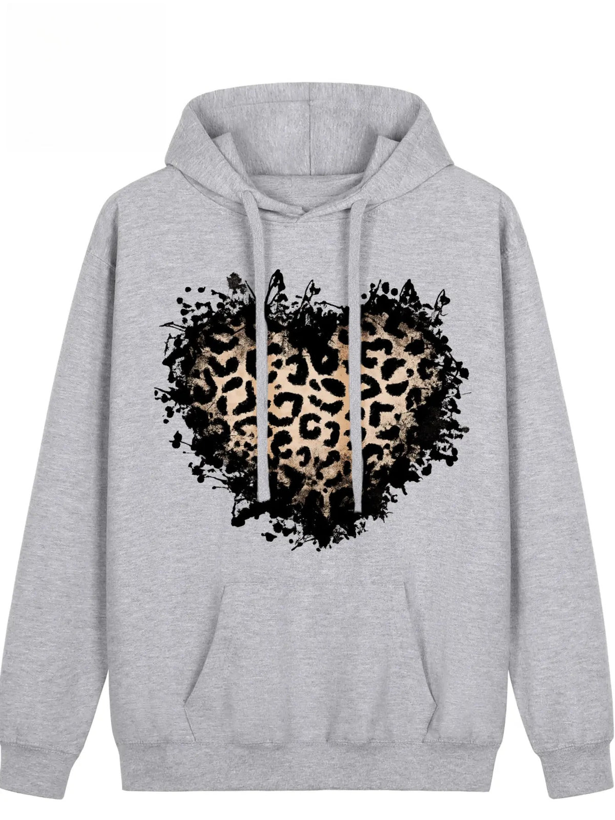 Women’s Leopard Heart Hoodie/Sweatshirt/T-shirt – Distressed Graphic Casual Pullover Sweatshirt