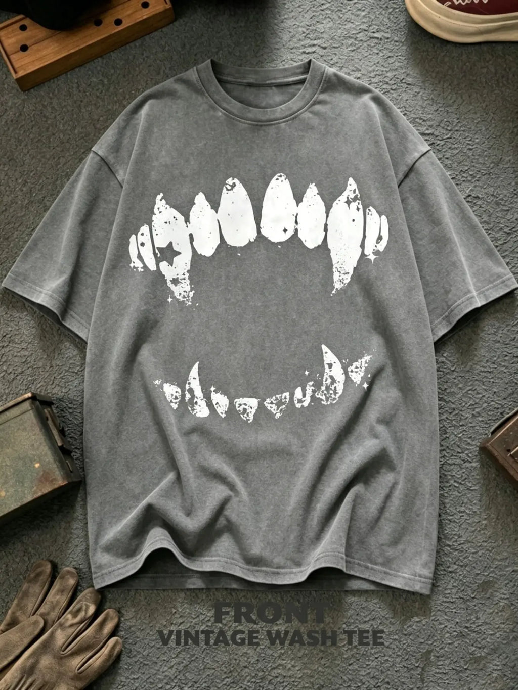 Vintage Vampire Fangs T-Shirt/Sweatshirt/Hoodie – Gothic Horror Bite Graphic Washed Tee