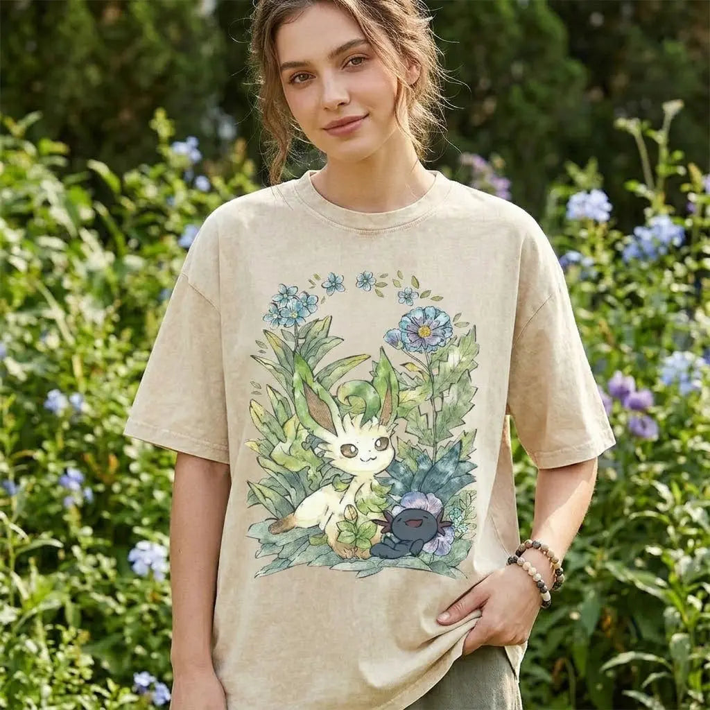 Leafeon Floral Garden T-Shirt, Sweatshirt & Hoodie – Cute Botanical Anime Graphic, Nature Lover & Pokémon Fan Gift