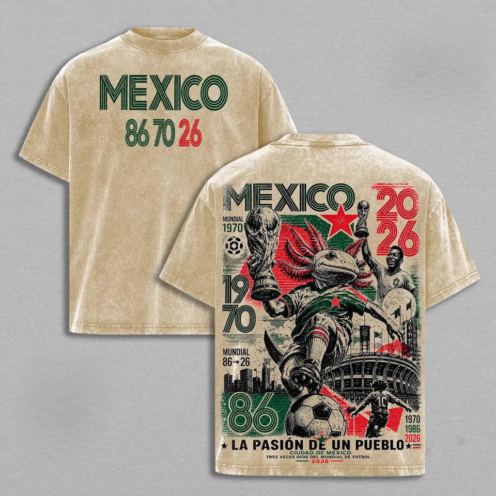 Mexico 1970 1986 2026 Soccer T-Shirt/Sweatshirt/Hoodie – Retro Axolotl Futbol Graphic Tee, Mexico Football Fan Streetwear