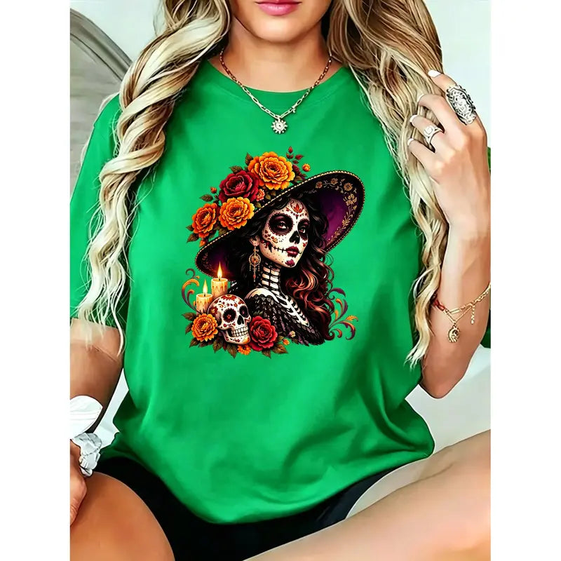 La Catrina Day of the Dead T-Shirt/Sweatshirt/Hoodie – Floral Sugar Skull Mexican Graphic Tee