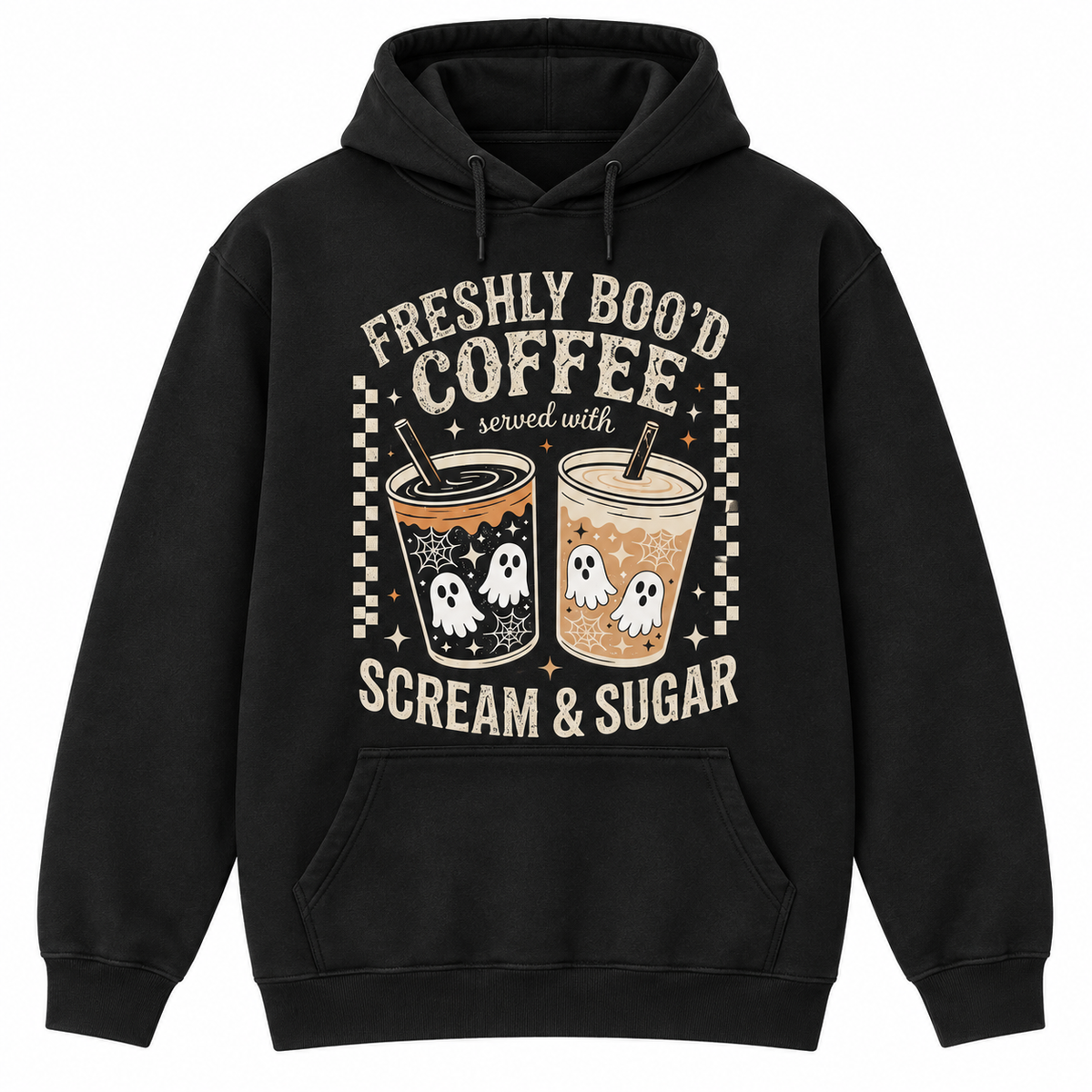 Freshly Boo’d Coffee Halloween T-Shirt/Sweatshirt/Hoodie – Ghost Coffee Scream & Sugar Graphic Tee