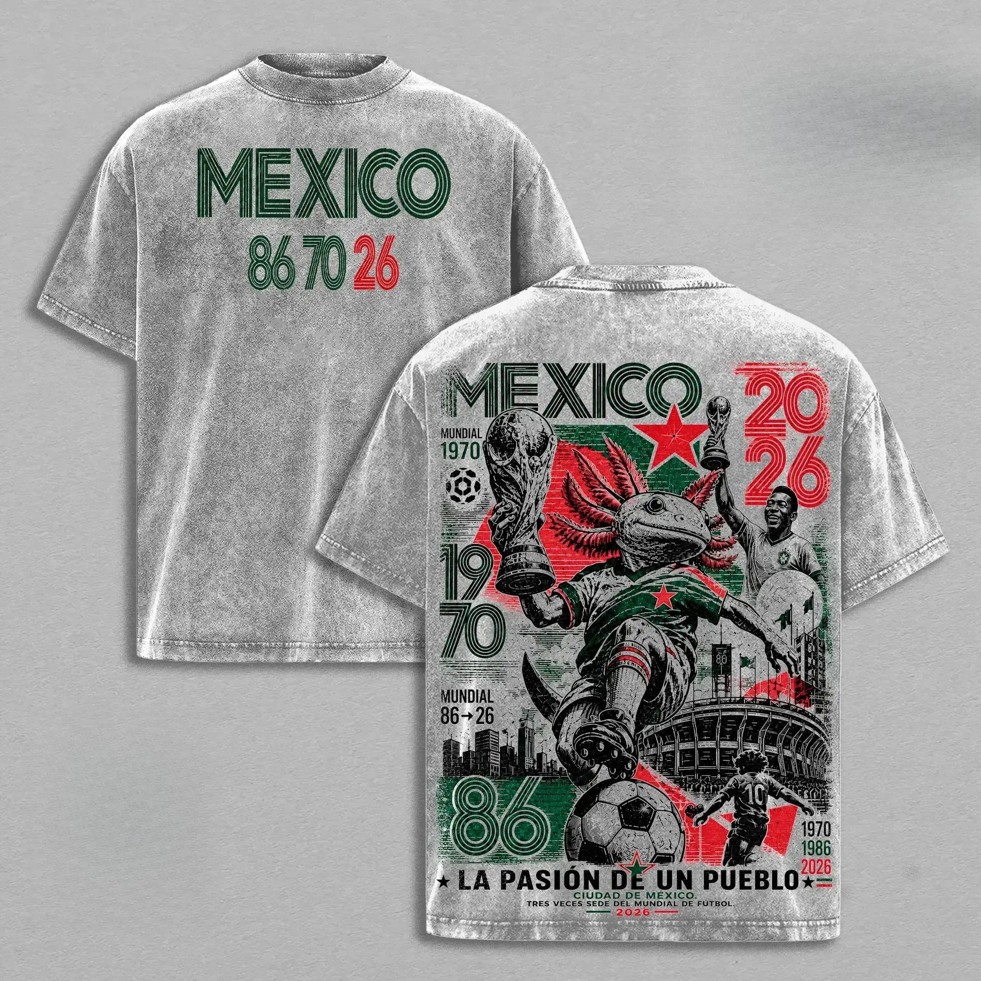 Mexico 1970 1986 2026 Soccer T-Shirt/Sweatshirt/Hoodie – Retro Axolotl Futbol Graphic Tee, Mexico Football Fan Streetwear