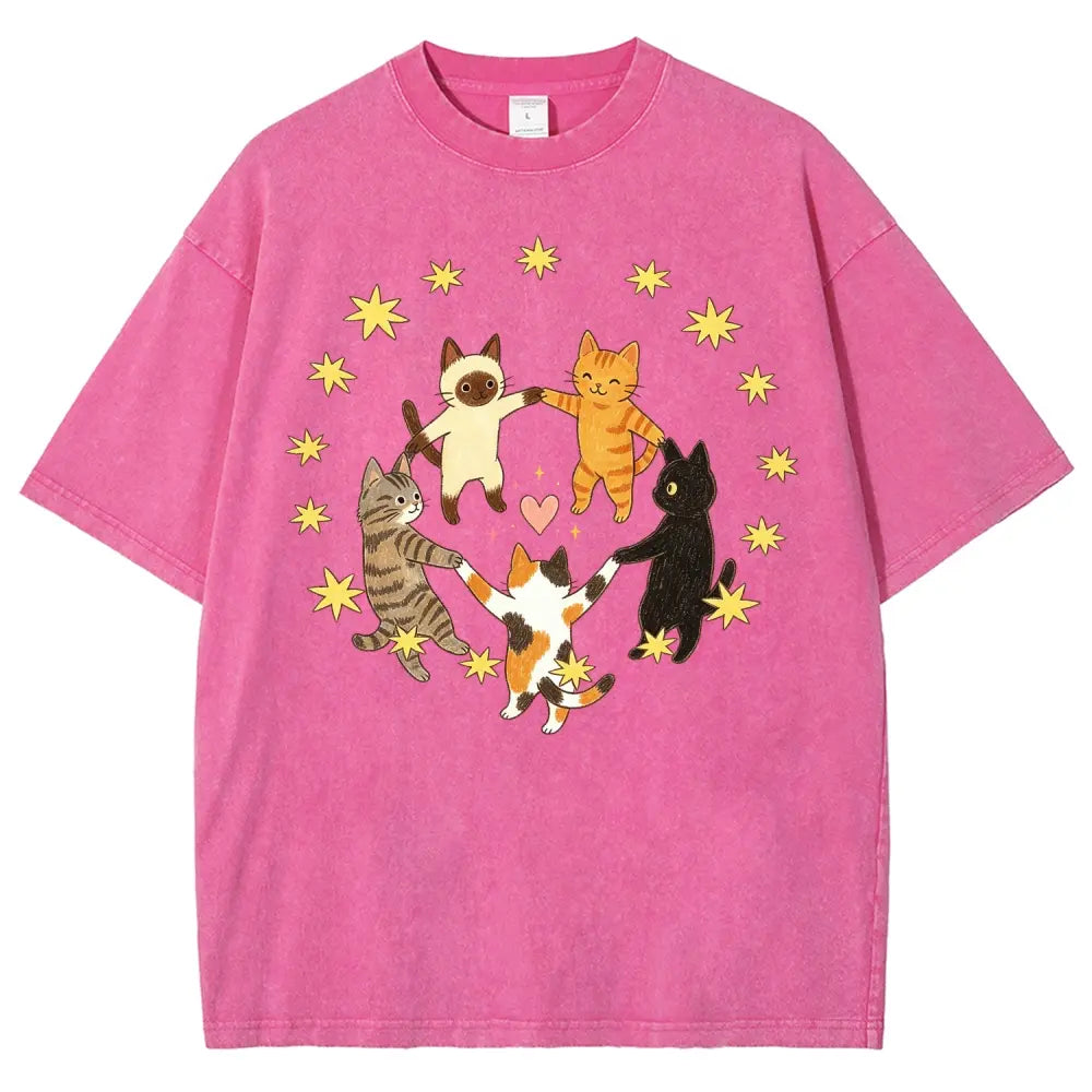 Dancing Cats Circle Graphic T-Shirt, Sweatshirt & Hoodie – Cute Cat Lover Star & Heart Graphic Top