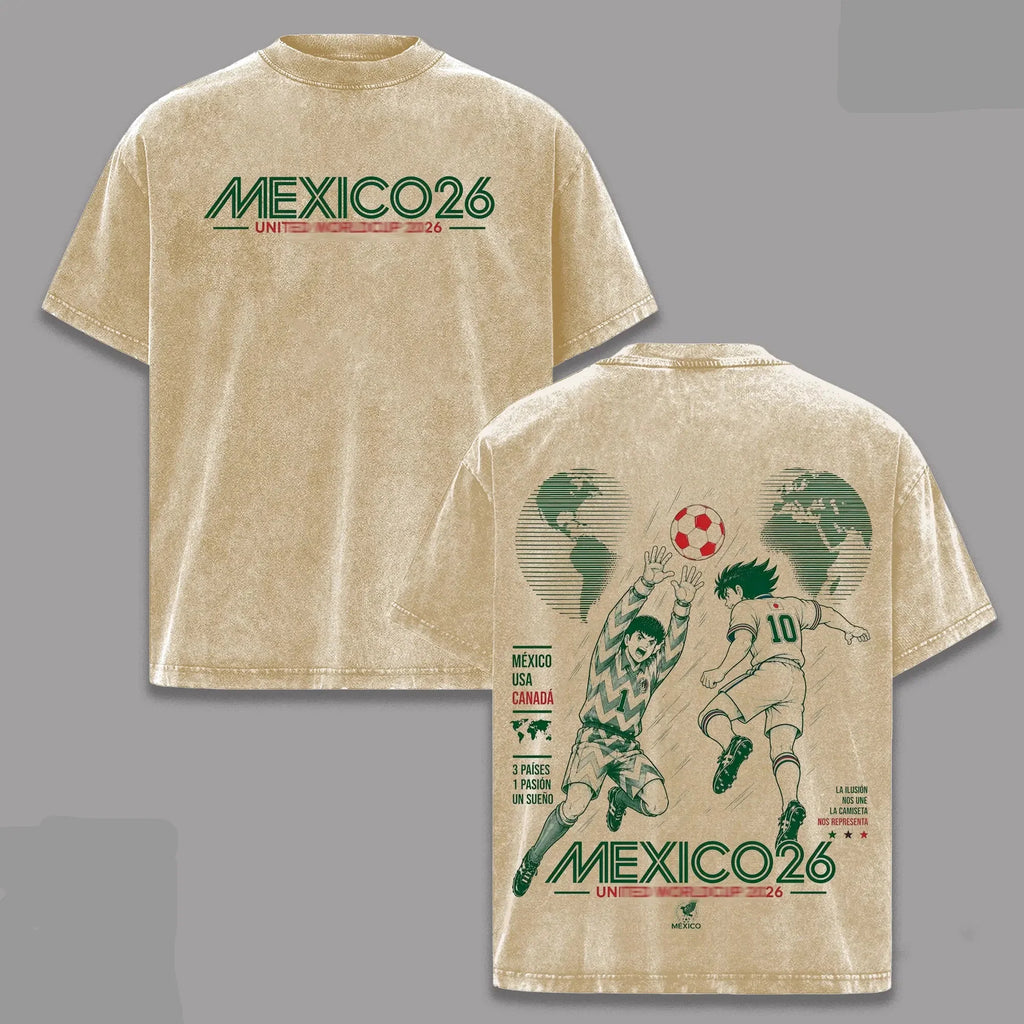 Mexico World Football Tour 2026 Washed Anime T-Shirt/Sweatshirt/Hoodie - Mexico Football Fan Gift