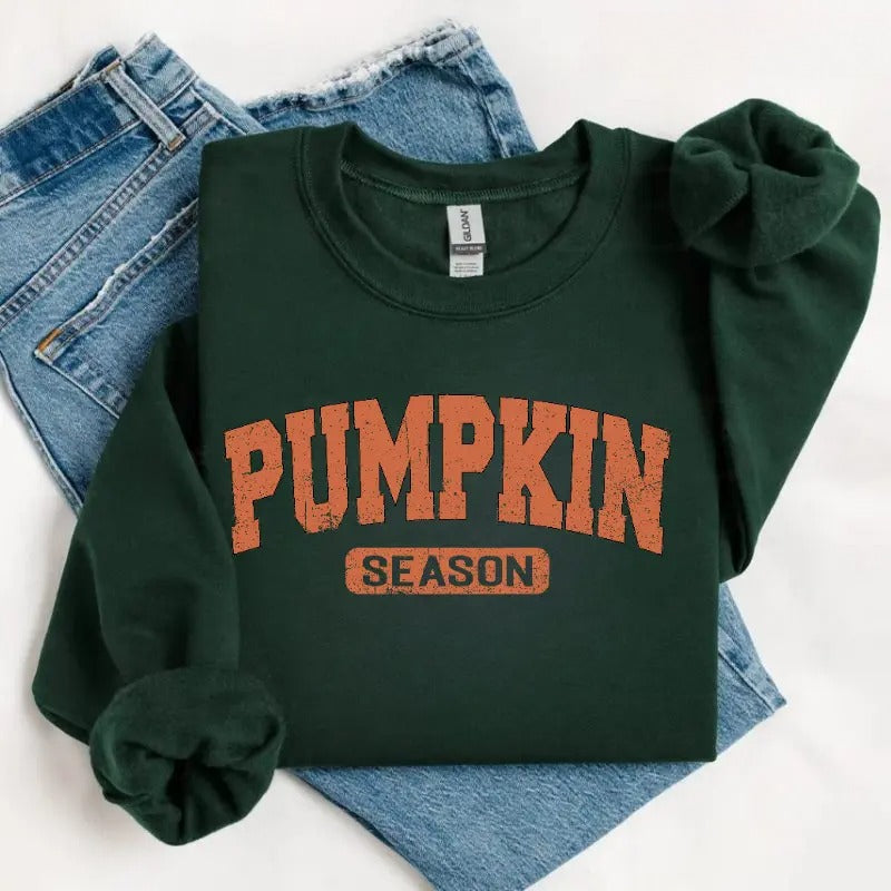 Pumpkin Season Sweatshirt/Hoodie/T-Shirt – Retro Varsity Fall Graphic Crewneck for Women