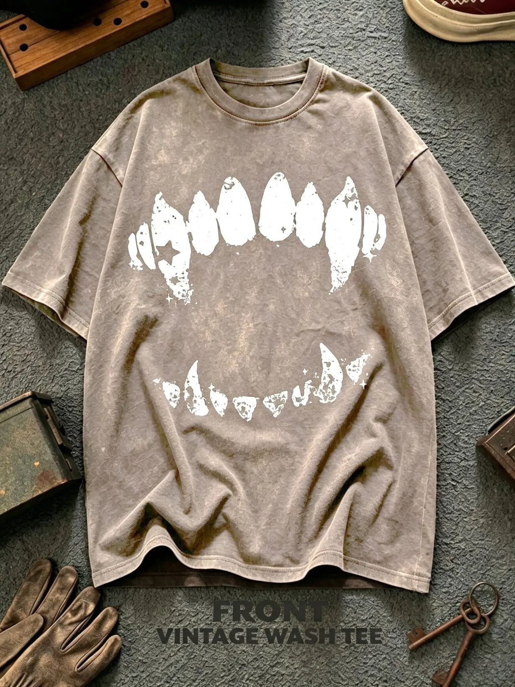Vintage Vampire Fangs T-Shirt/Sweatshirt/Hoodie – Gothic Horror Bite Graphic Washed Tee