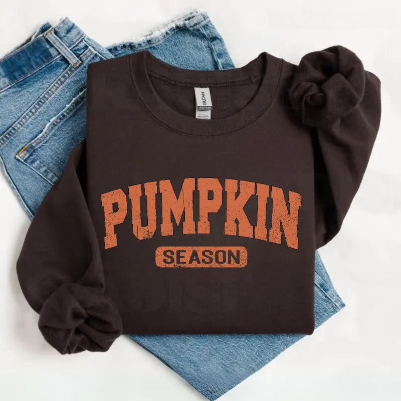 Pumpkin Season Sweatshirt/Hoodie/T-Shirt – Retro Varsity Fall Graphic Crewneck for Women