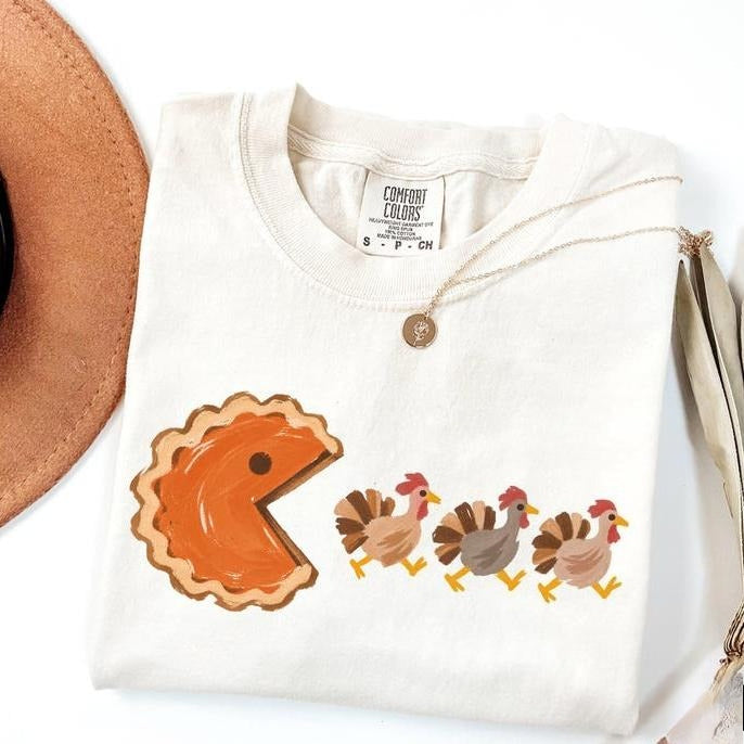 Funny Thanksgiving Pumpkin Pie & Turkey Graphic T-Shirt, Sweatshirt & Hoodie