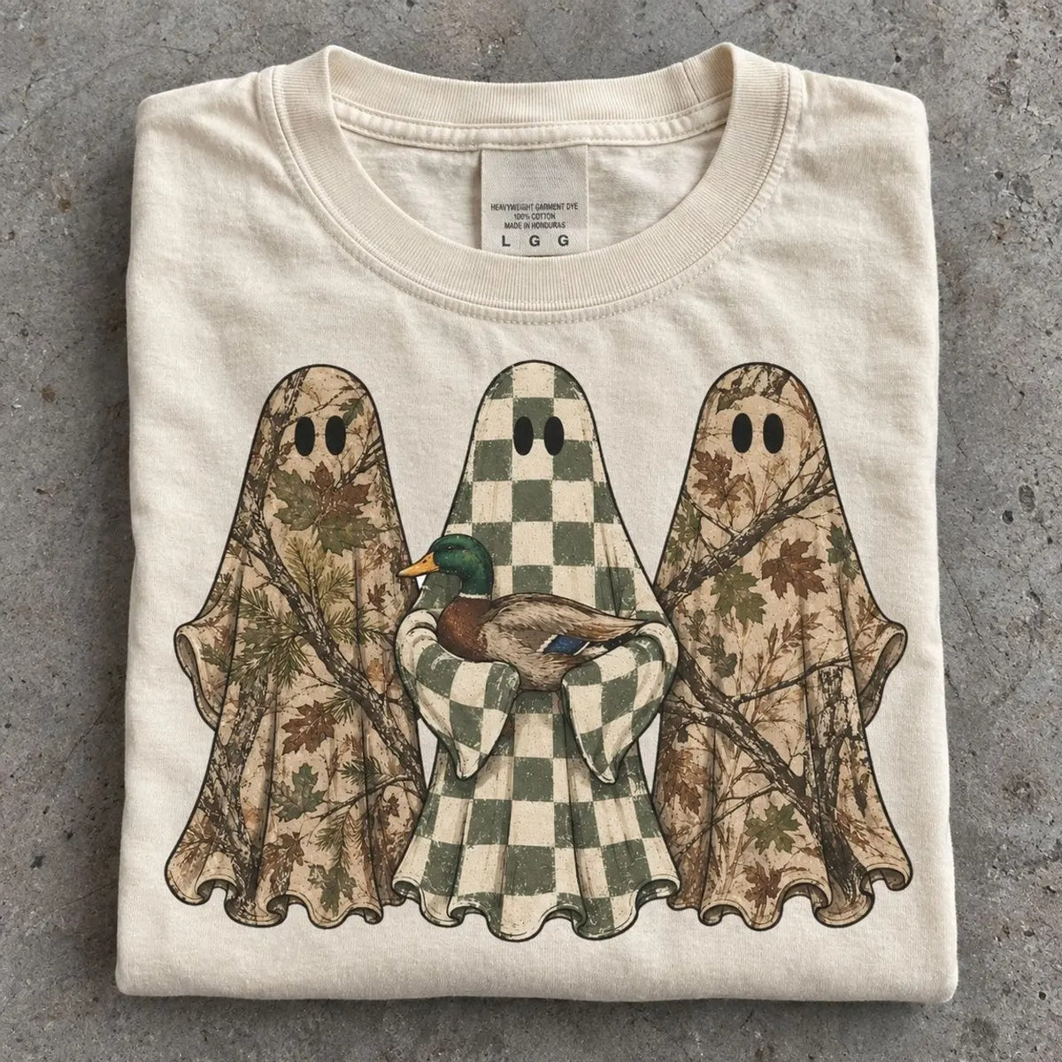 Hunting Season Ghost Shirt/Sweatshirt/Hoodie – Camo Ghost & Mallard Duck Halloween Graphic Tee